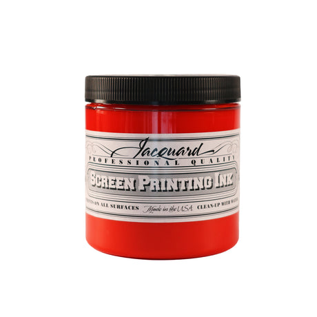 A jar of Jacquard Professional Water Based Screen Printing Ink in Scarlet.