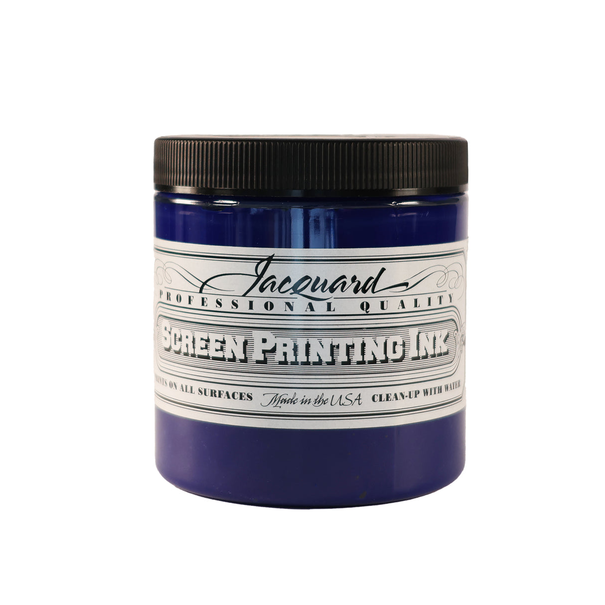 A jar of Jacquard Professional Water Based Screen Printing Ink in Royal Blue.