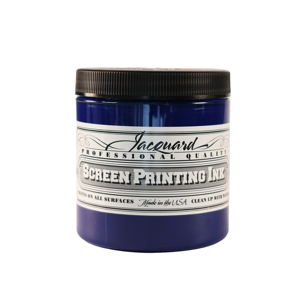 A jar of Jacquard Professional Water Based Screen Printing Ink in Blue.