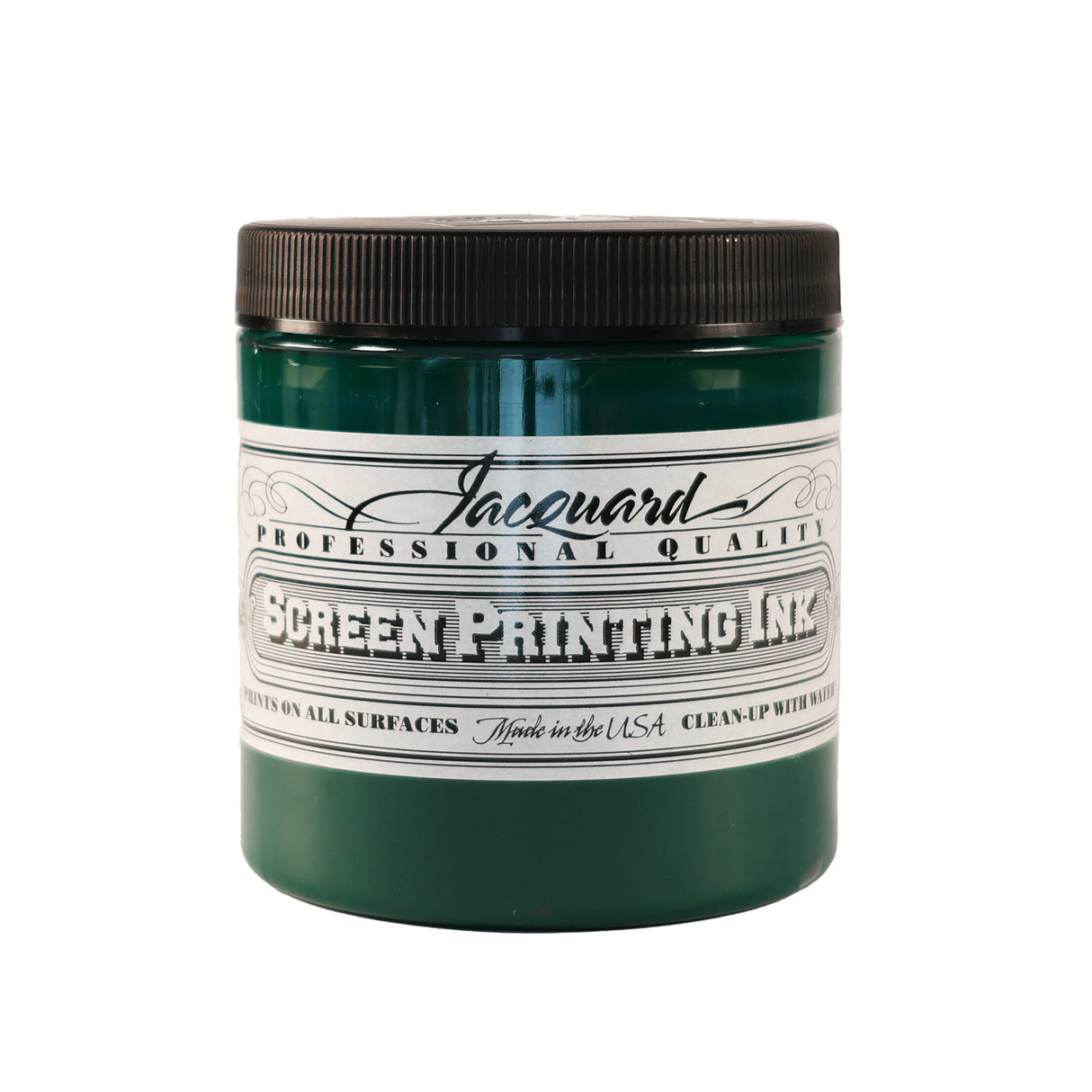 A jar of Jacquard Professional Water Based Screen Printing Ink in Green.