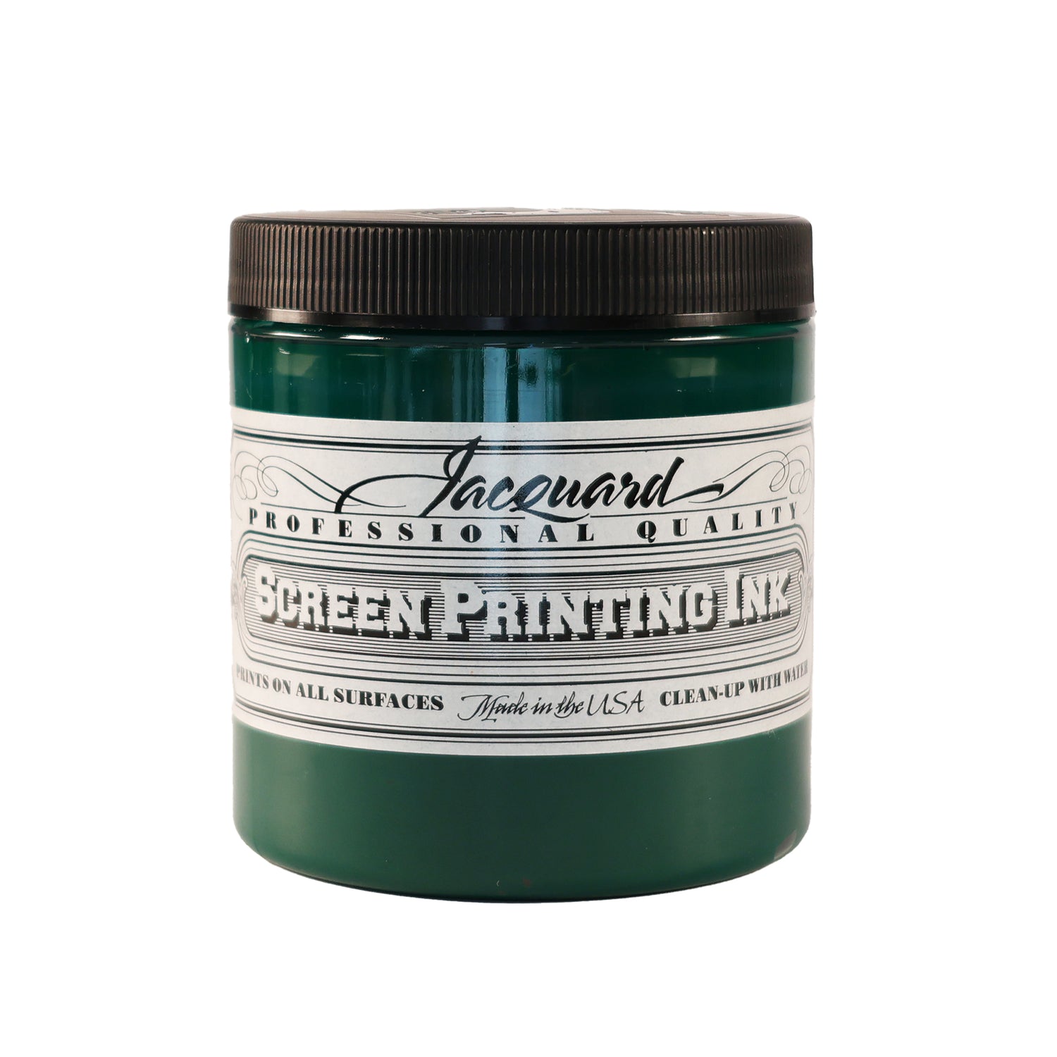 A jar of Jacquard Professional Water Based Screen Printing Ink in Green.
