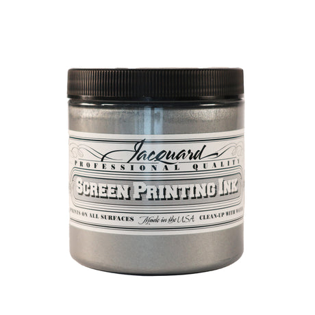 A jar of Jacquard Professional Water Based Screen Printing Ink in Silver.