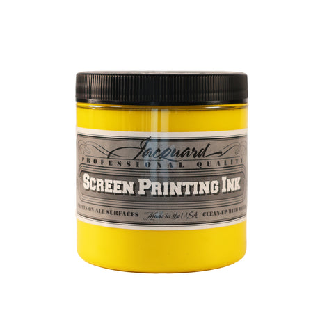 A jar of Jacquard Professional Water Based Screen Printing Ink in Opaque Yellow.