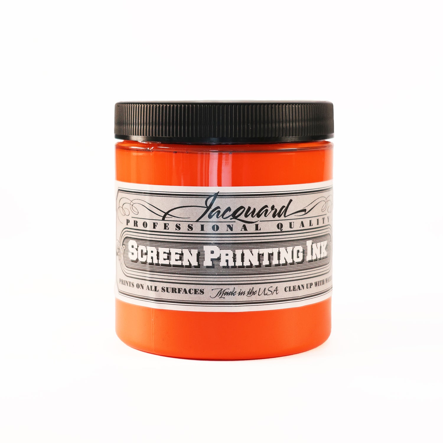 A jar of Jacquard Professional Water Based Screen Printing Ink in Orange.