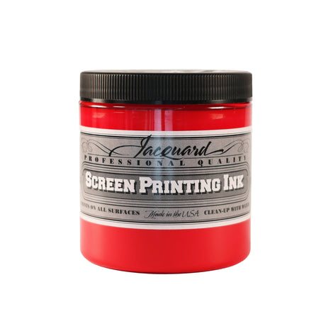 A jar of Jacquard Professional Water Based Screen Printing Ink in Opaque Red.