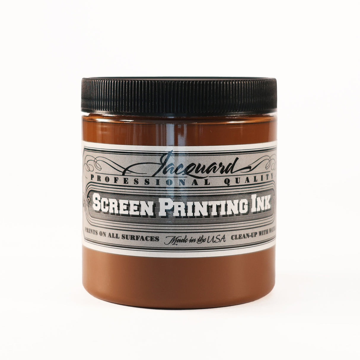 A jar of Jacquard Professional Water Based Screen Printing Ink in Opaque Brown.
