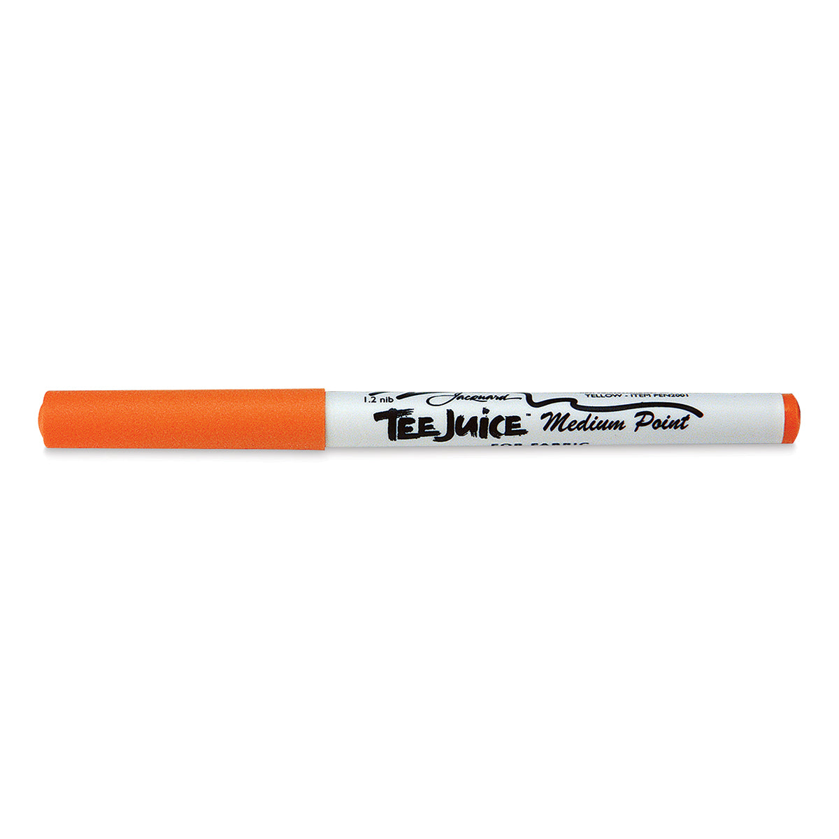 Orange fabric marker with 'Tee Juice' branding on a white background