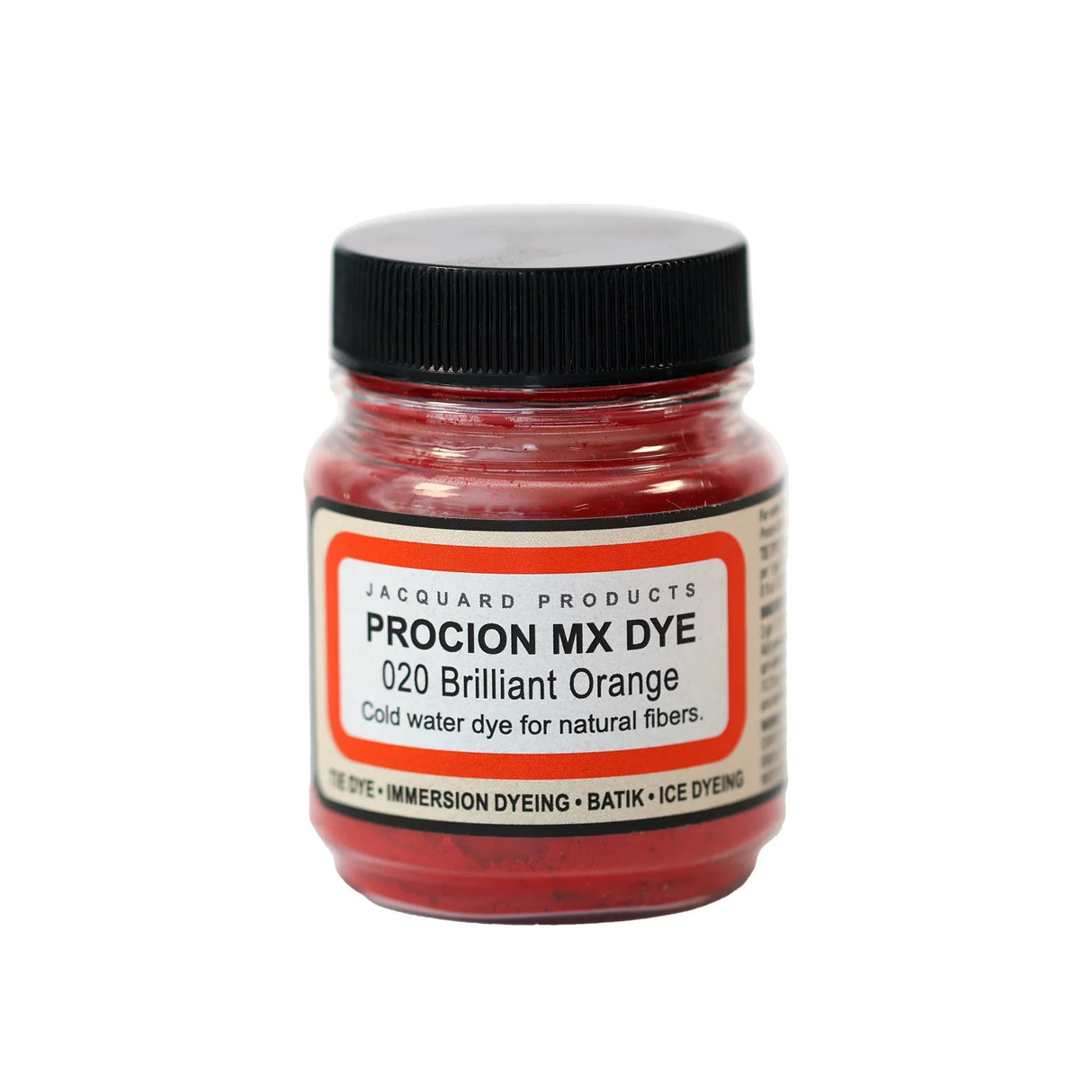 Jacquard Procion MX fabric dye jar in Brilliant Orange.