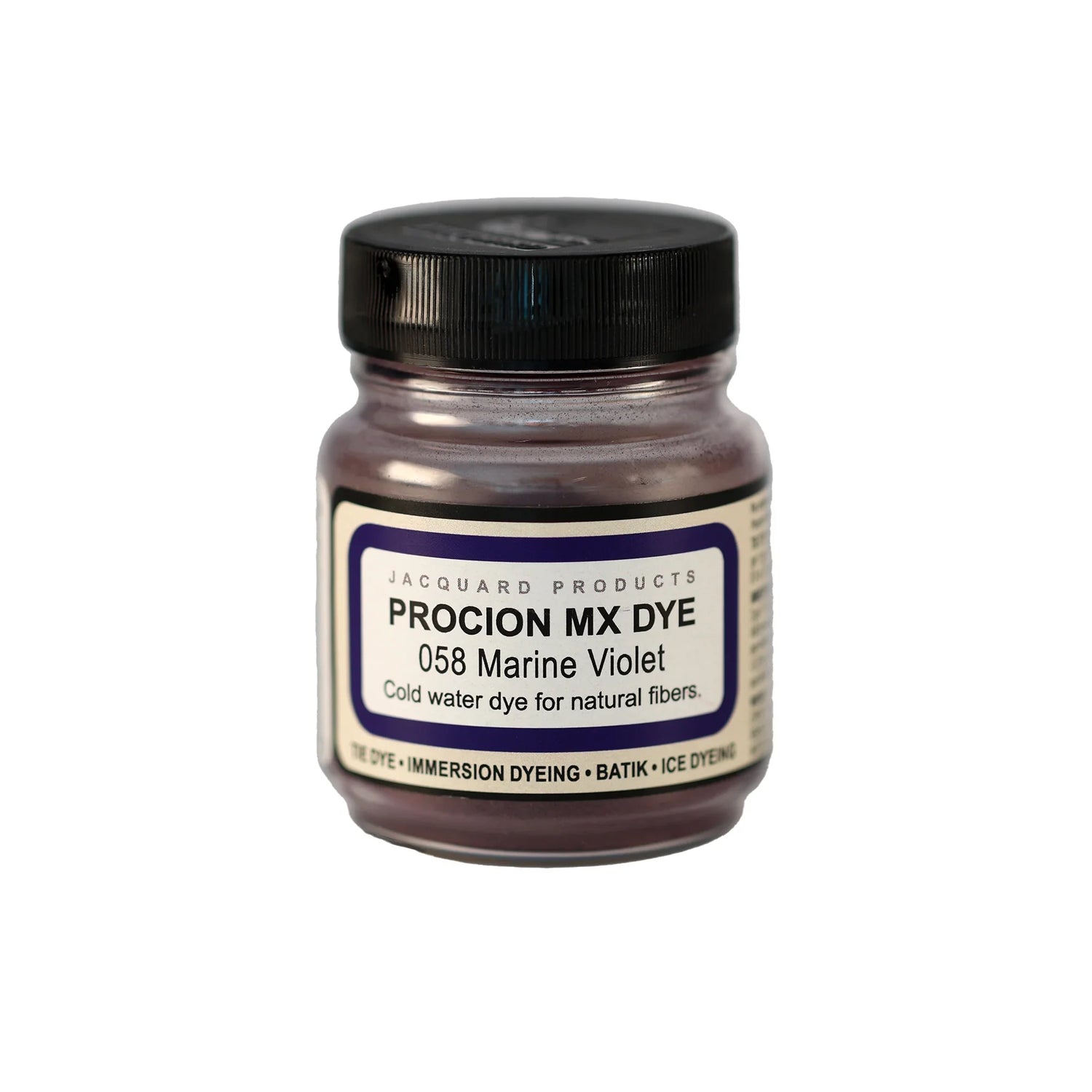 Jacquard Procion MX fabric dye jar in 058 Marine Violet.
