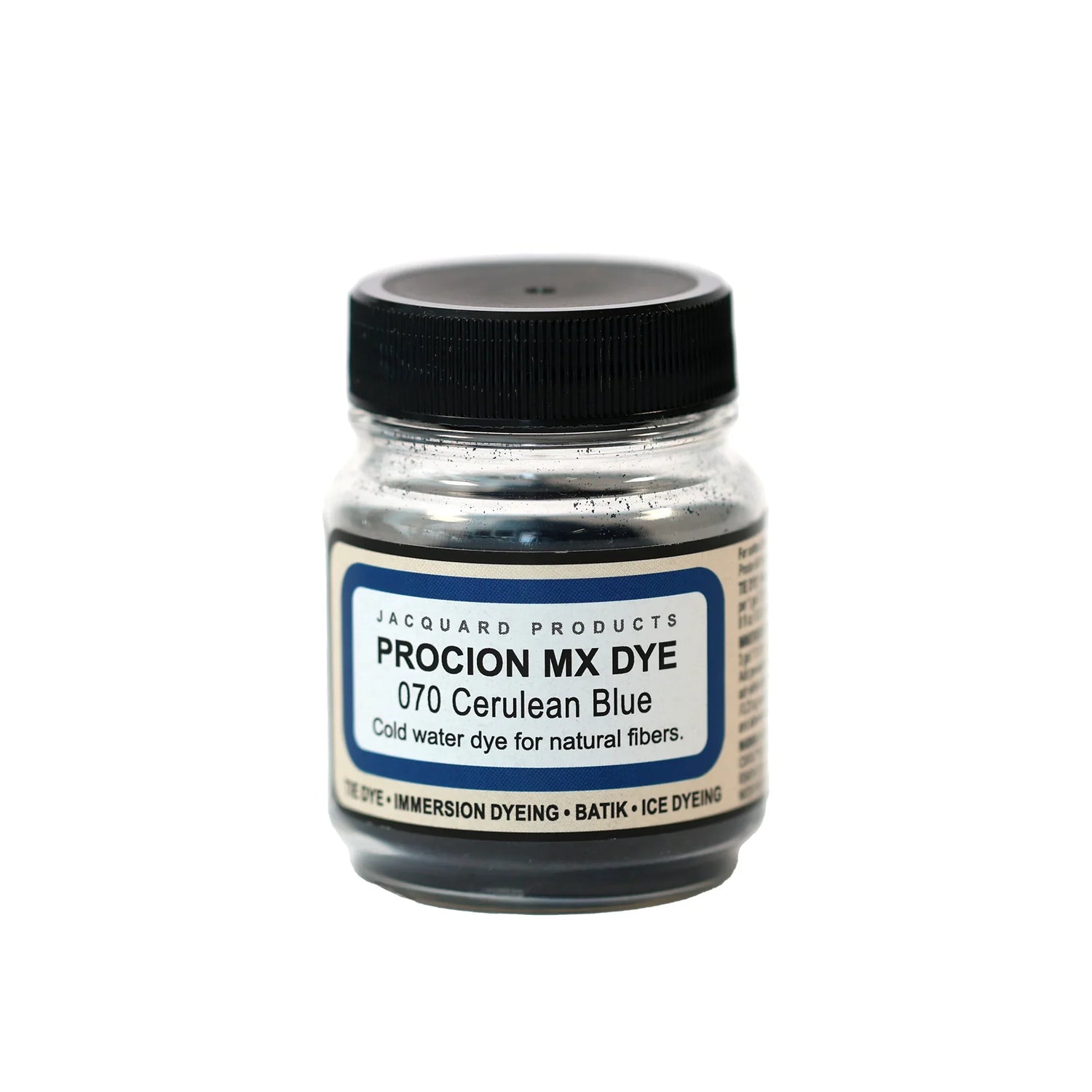 Jacquard Procion MX fabric dye jar in Cerulean Blue.