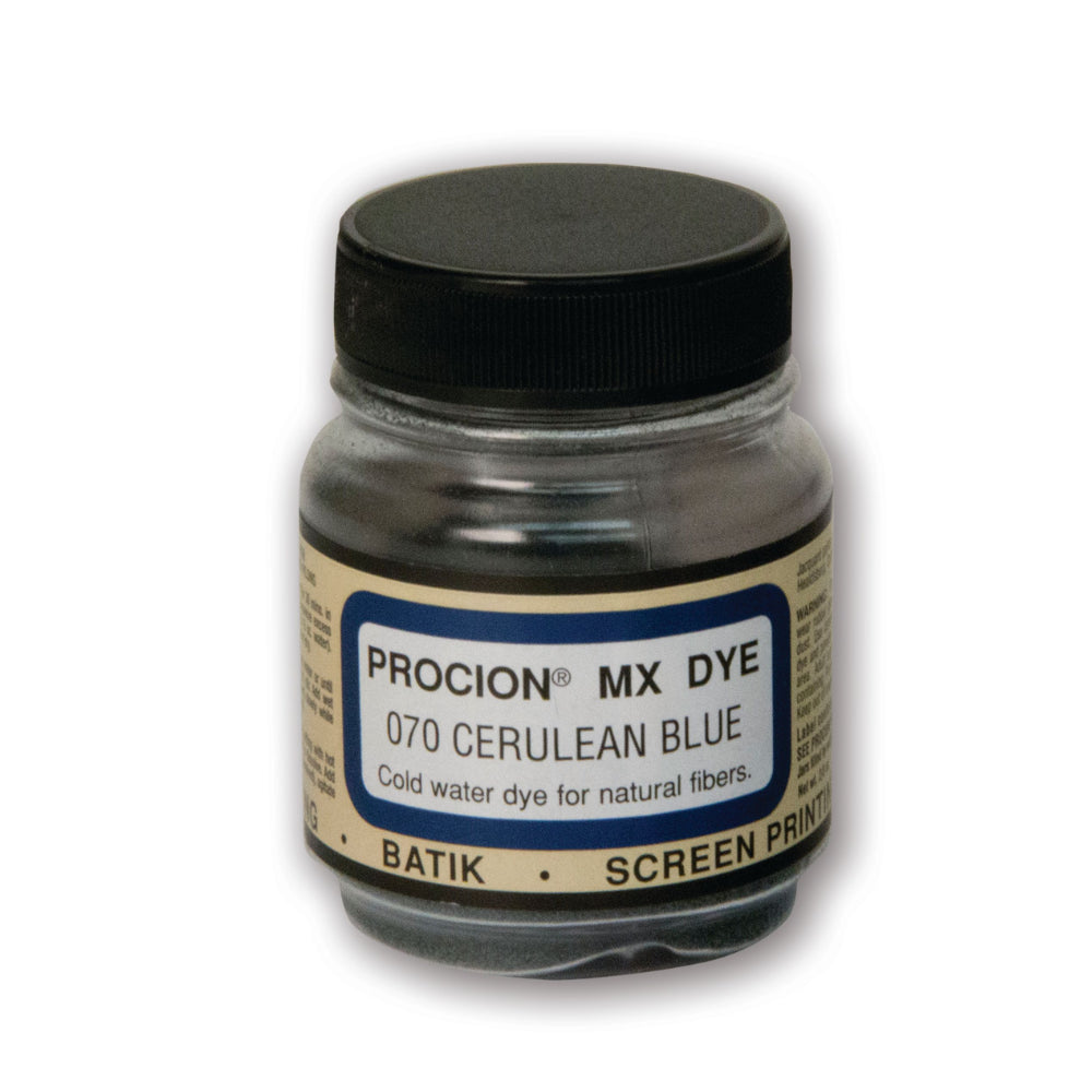 Jacquard Procion MX fabric dye jar in Cerulean Blue.