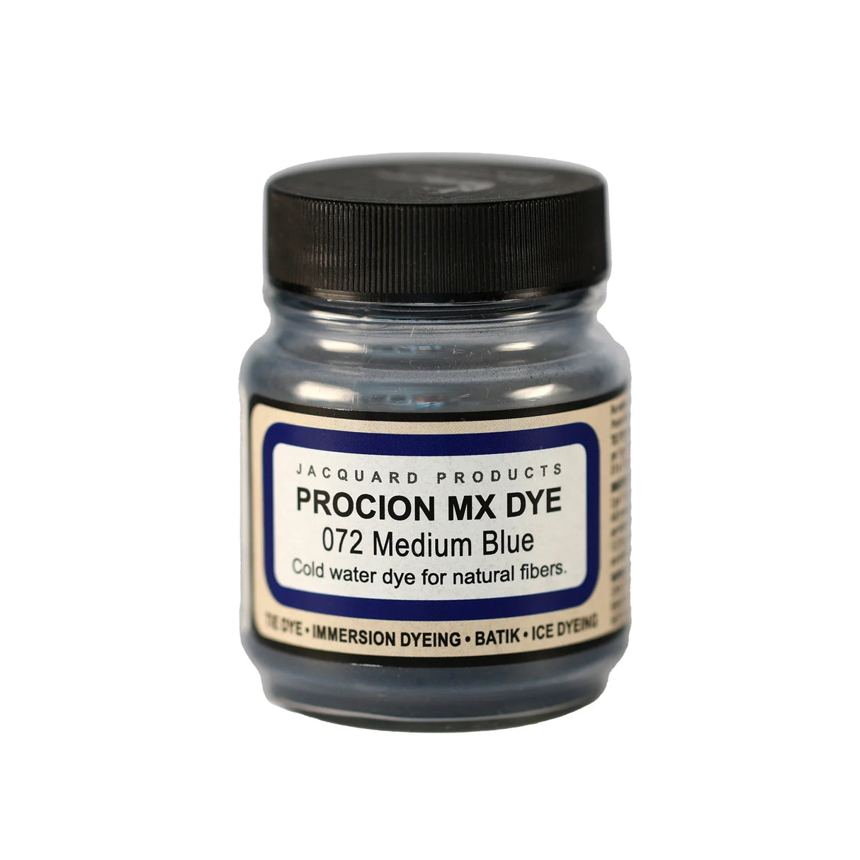 Jacquard Procion MX fabric dye jar in 072 Medium Blue.