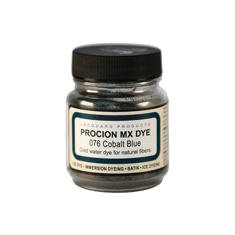Jacquard Procion MX fabric dye jar in 076 Cobalt Blue.
