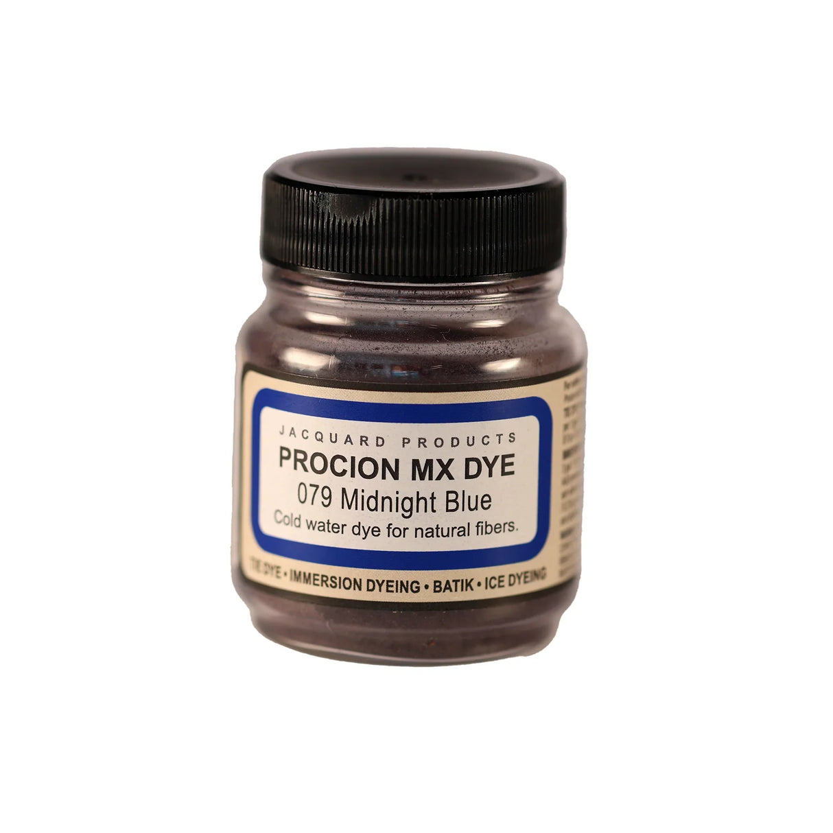 Jacquard Procion MX fabric dye jar in 079 Midnight Blue.