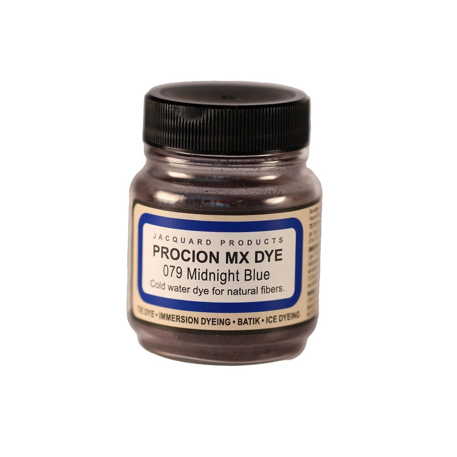 Jacquard Procion MX fabric dye jar in 079 Midnight Blue.