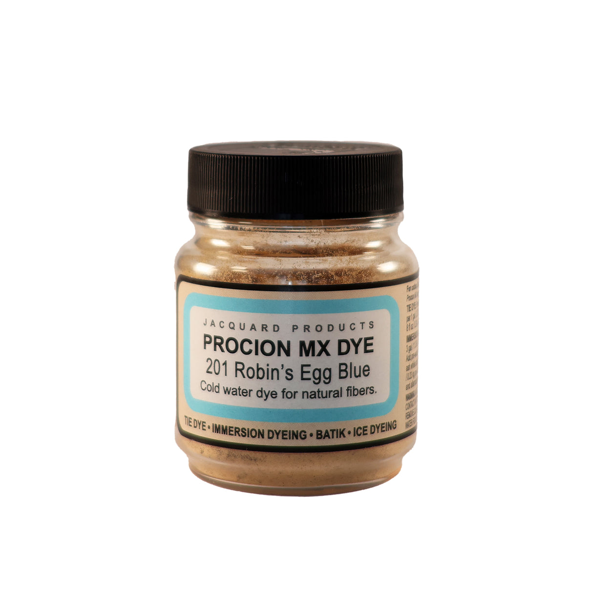 Jacquard Procion MX fabric dye jar in 201 Robin's Egg Blue.