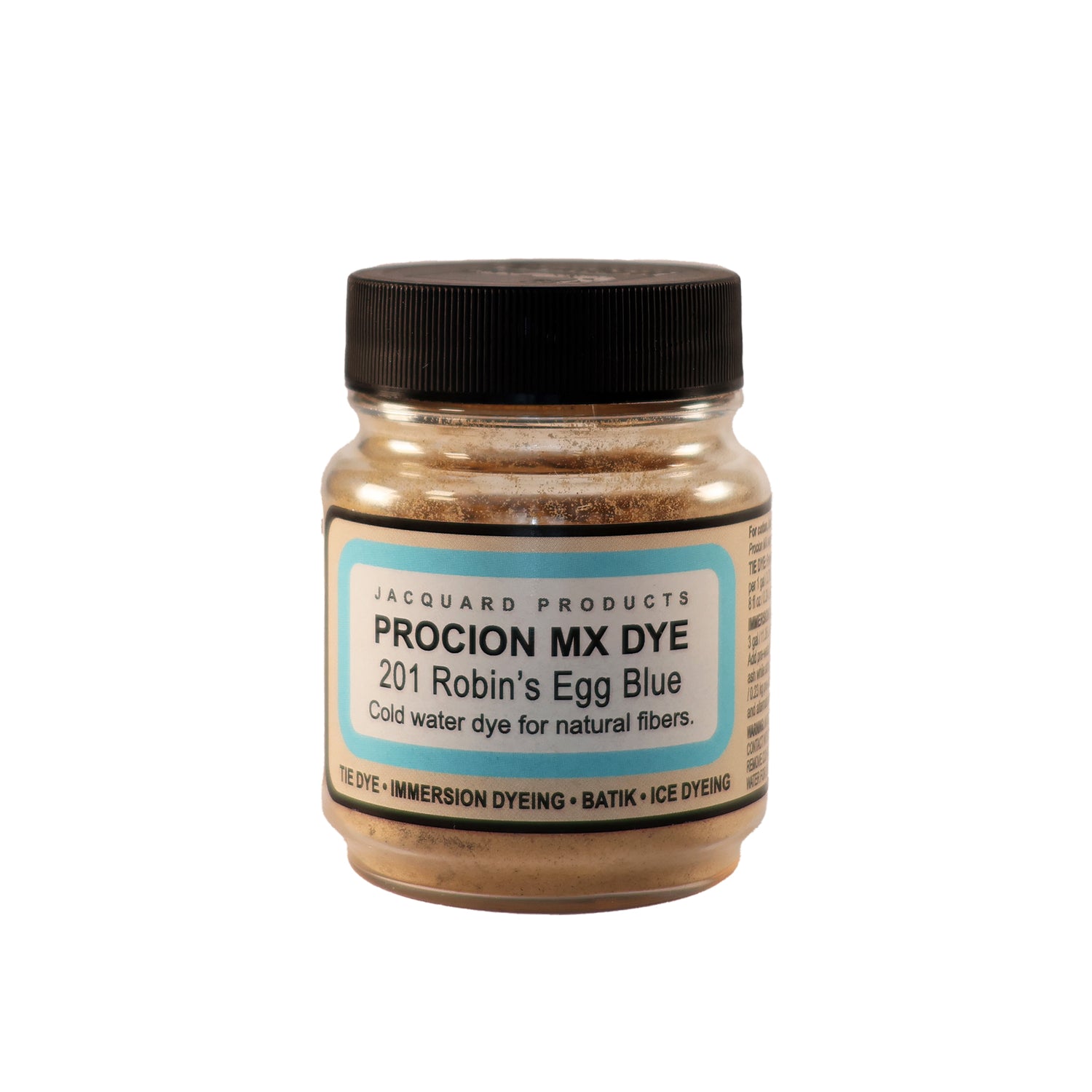 Jacquard Procion MX fabric dye jar in 201 Robin's Egg Blue.