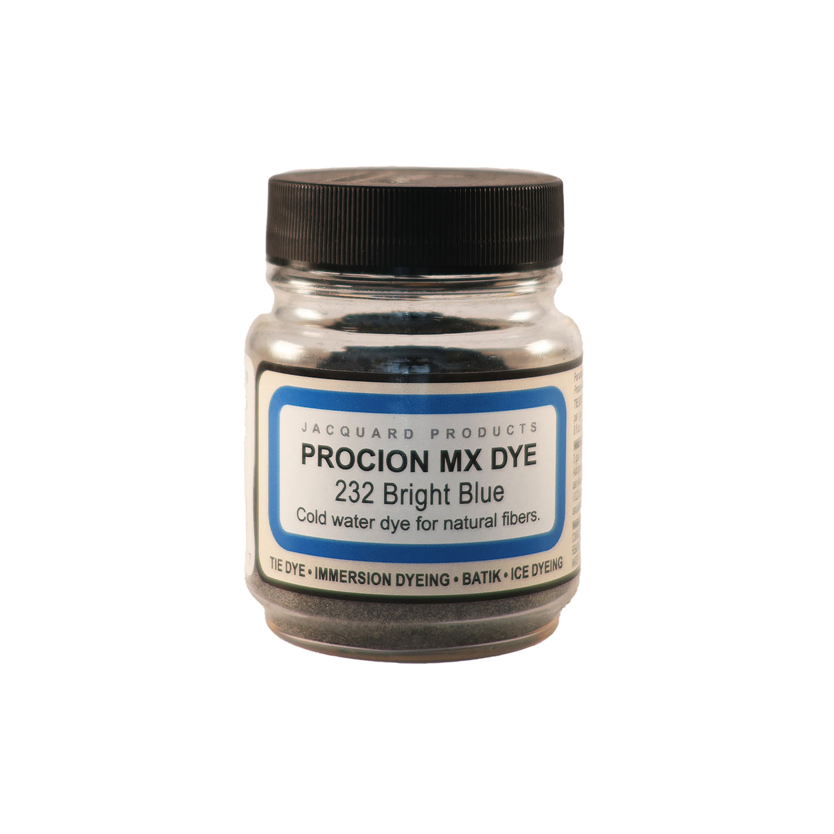 Jacquard Procion MX fabric dye jar in 232 Bright Blue.