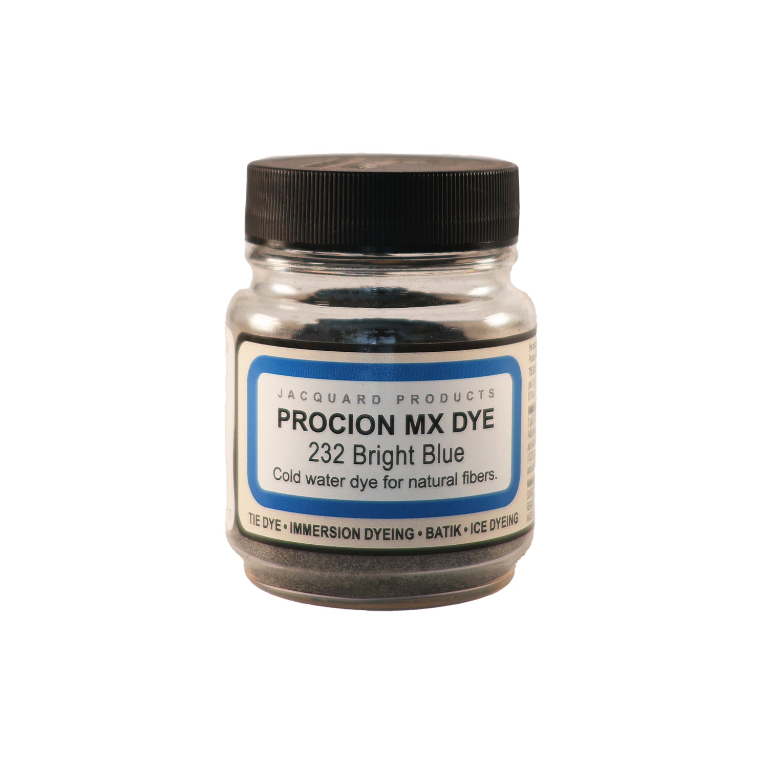 Jacquard Procion MX fabric dye jar in 232 Bright Blue.