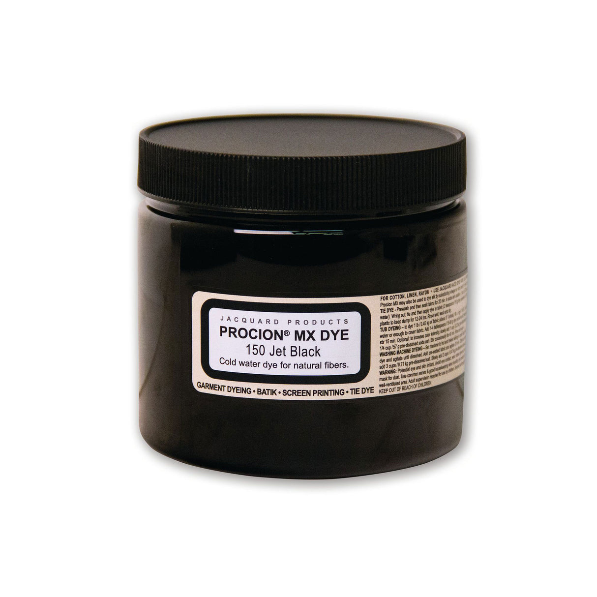 Black Procion MX dye container with label on a white background