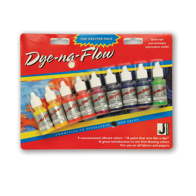 Dye-na-Flow paint exciter pack with colorful packaging on a white background