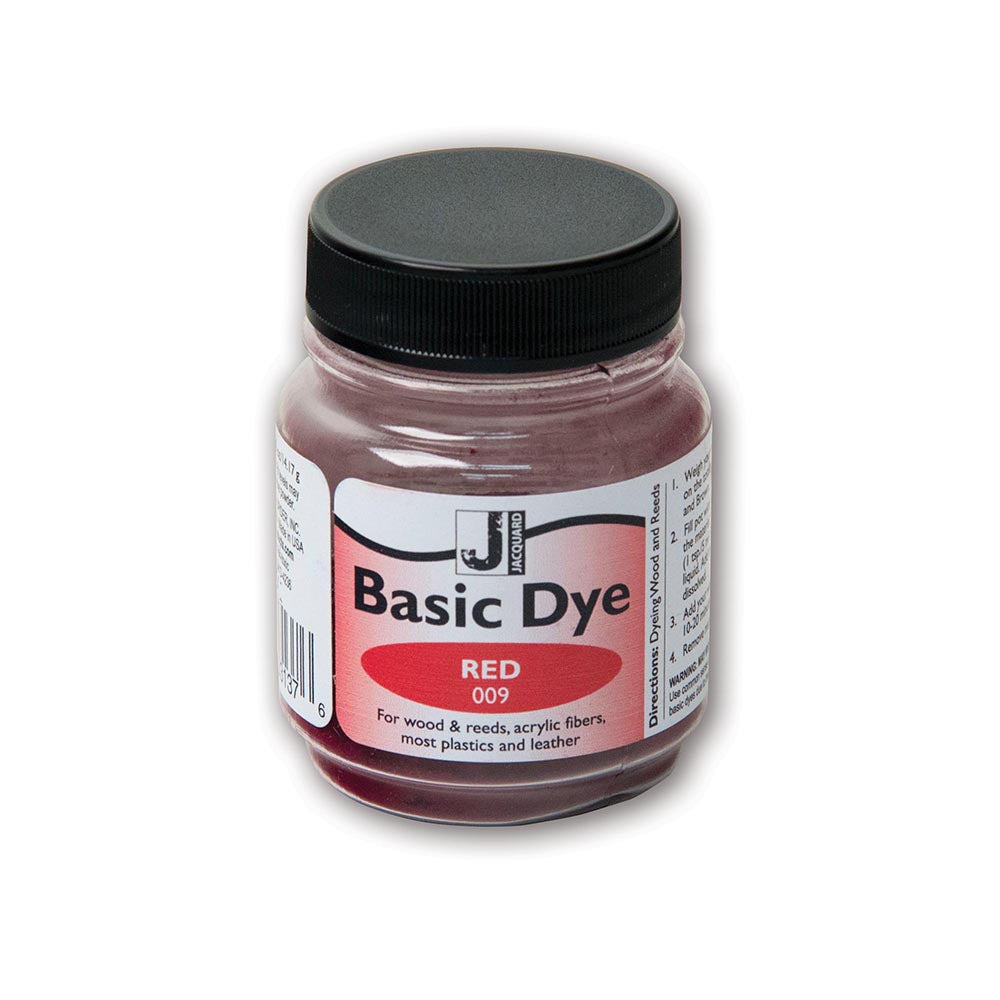Jar of Jacquard Basic Dye Red 009 on a white background