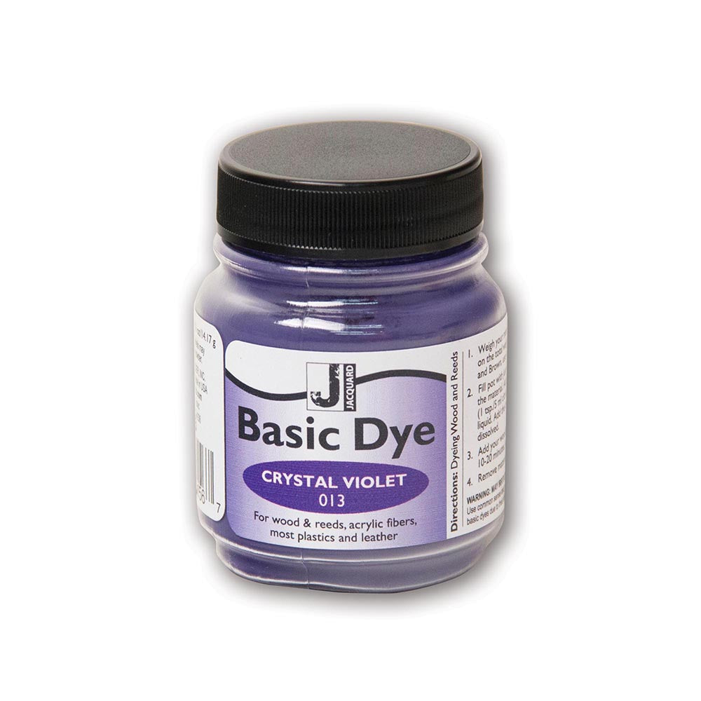 Jar of Basic Dye in Crystal Violet color on a white background
