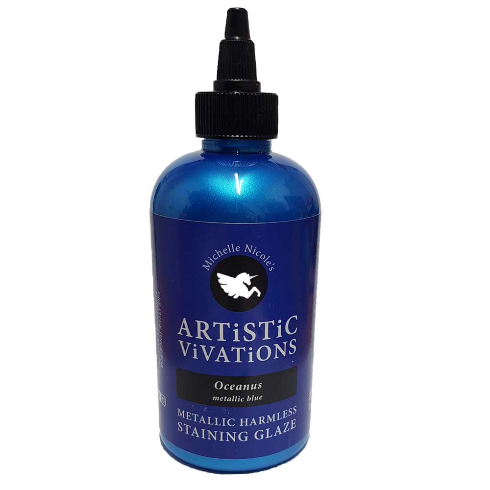 Bottle of Artistic Vivations Staining Glaze metallic blue