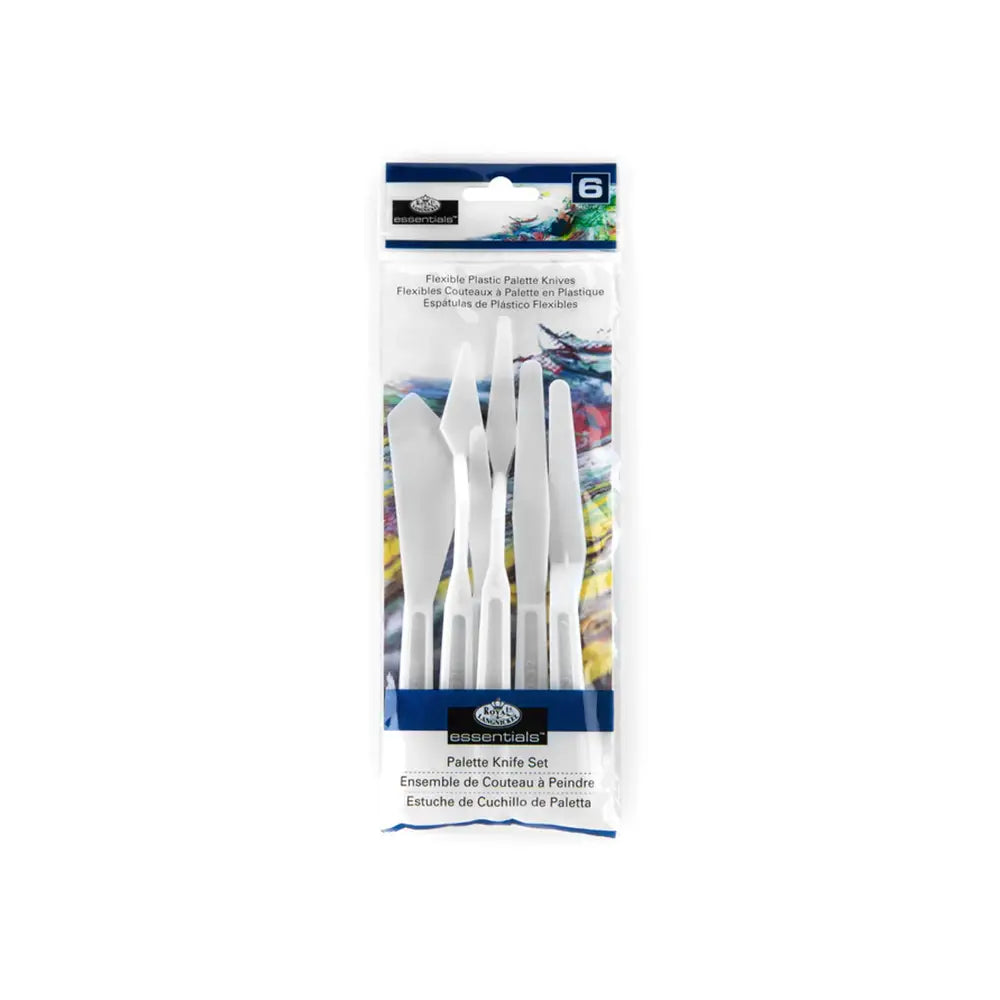 Packaged set of palette knives with a white background