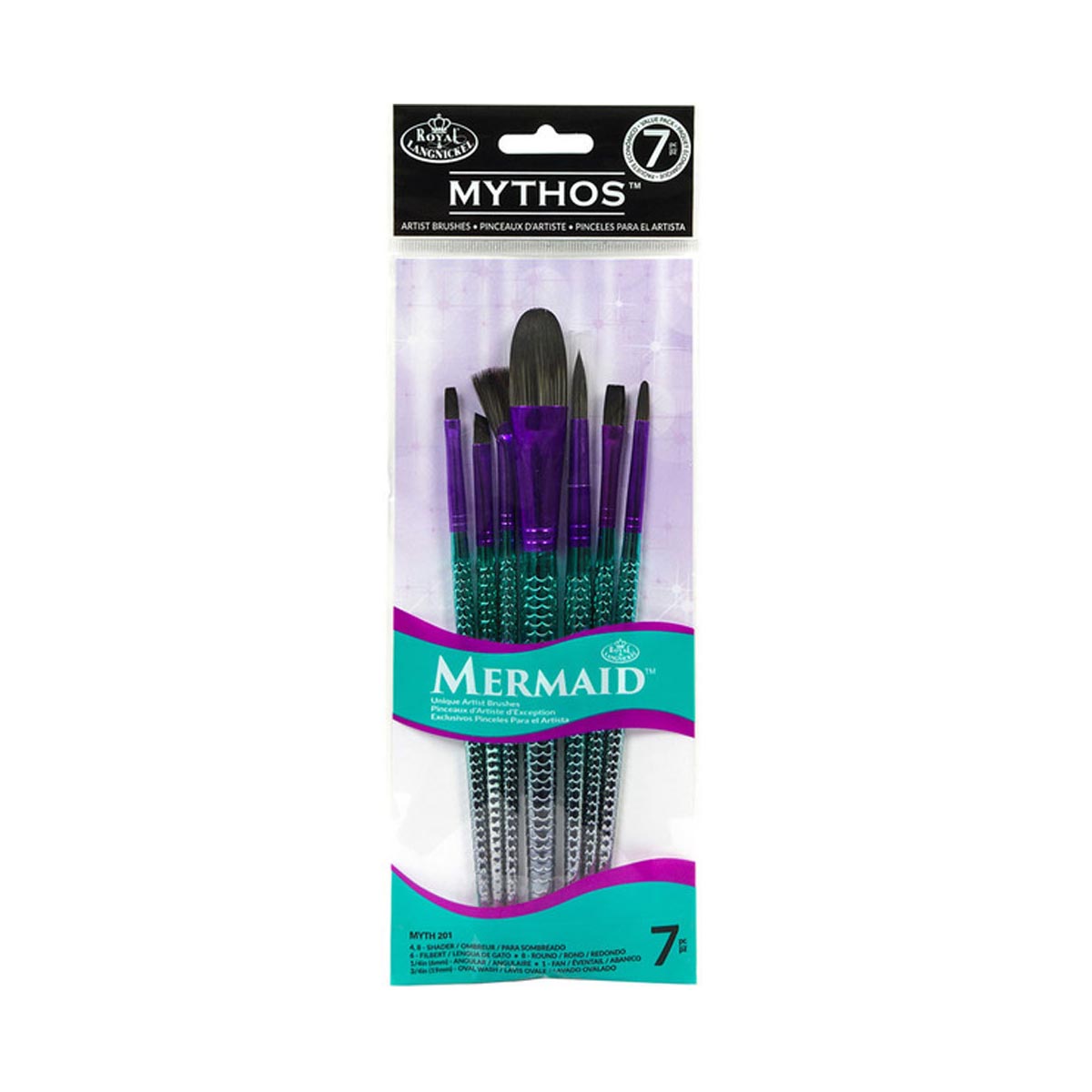 Pack of Mythos Mermaid artist brushes in packaging on a white background