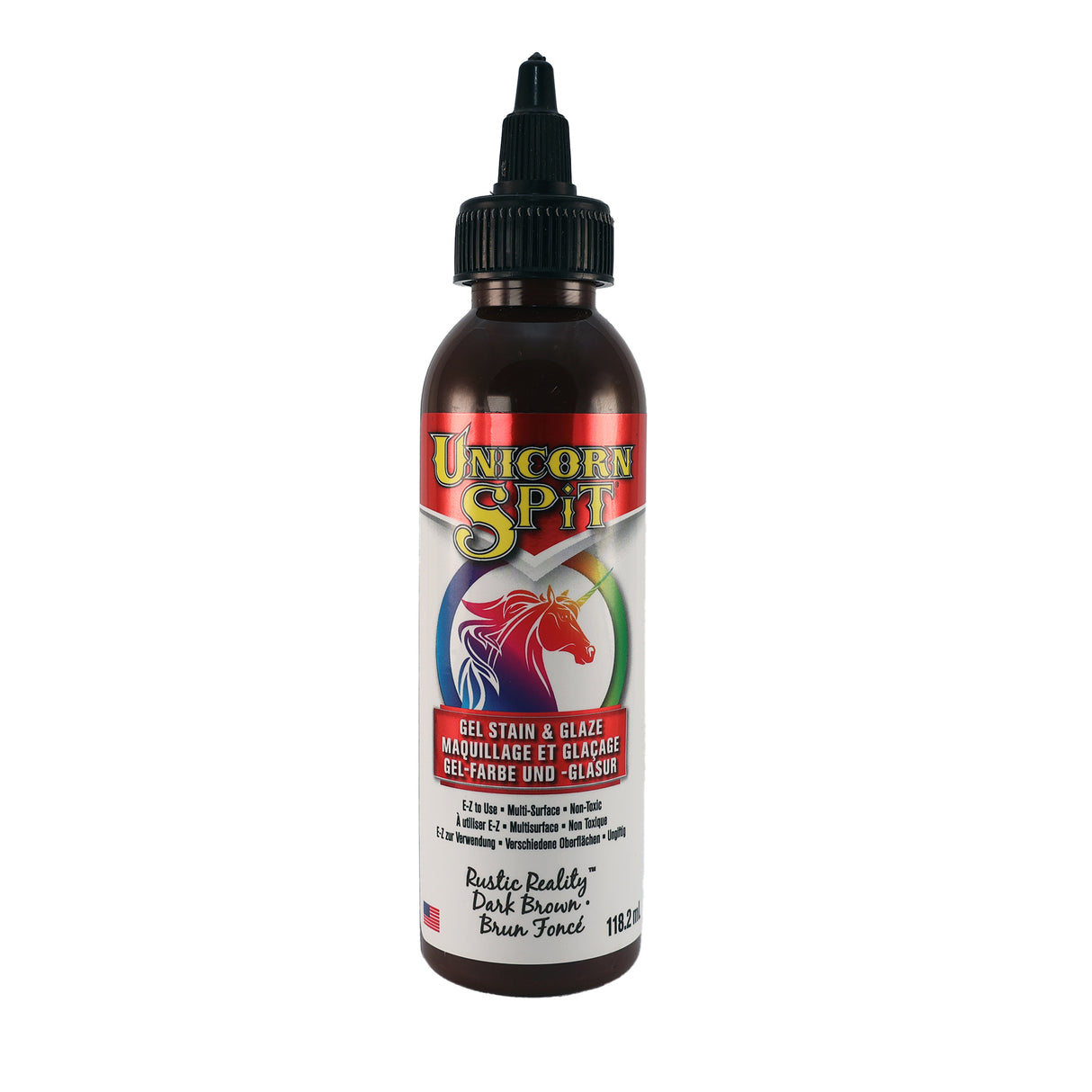 A bottle of Unicorn SPiT High Pigment Art Paint in Dark Brown.