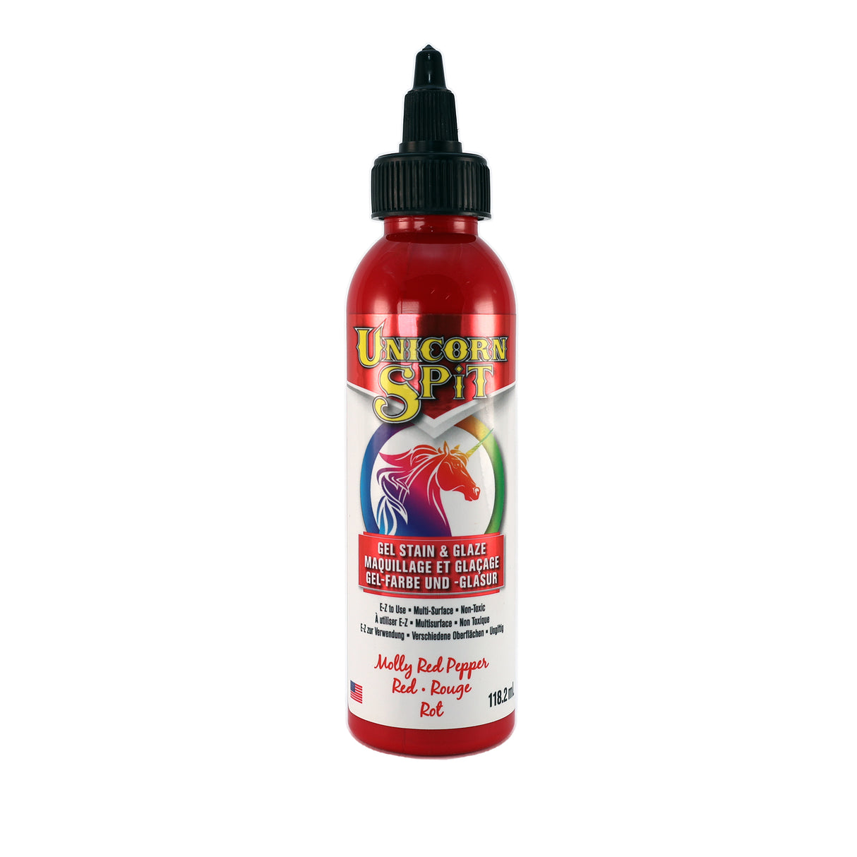 A bottle of Unicorn SPiT High Pigment Art Paint in Red.