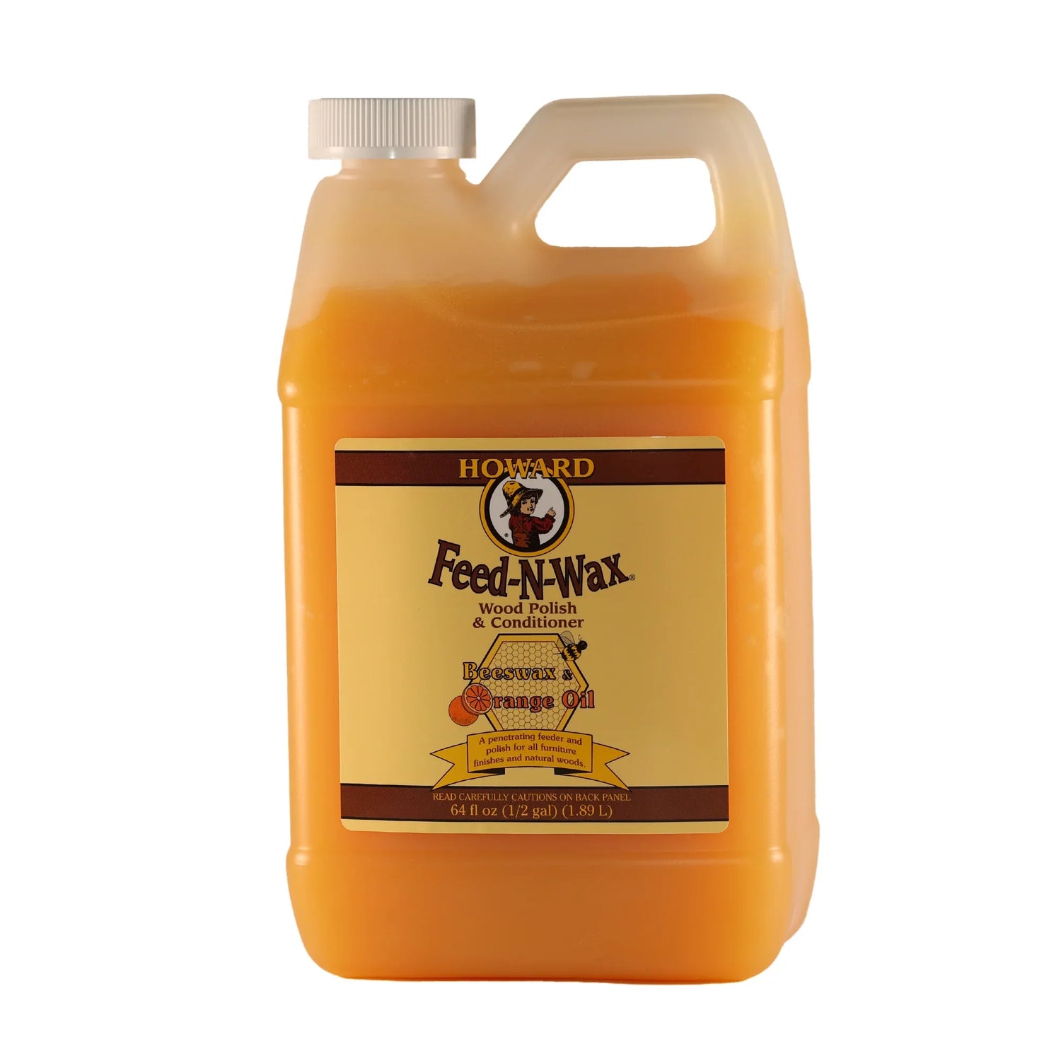A large container of Howard Feed-N-Wax Wood Polish & Conditioner 1.89 Litre