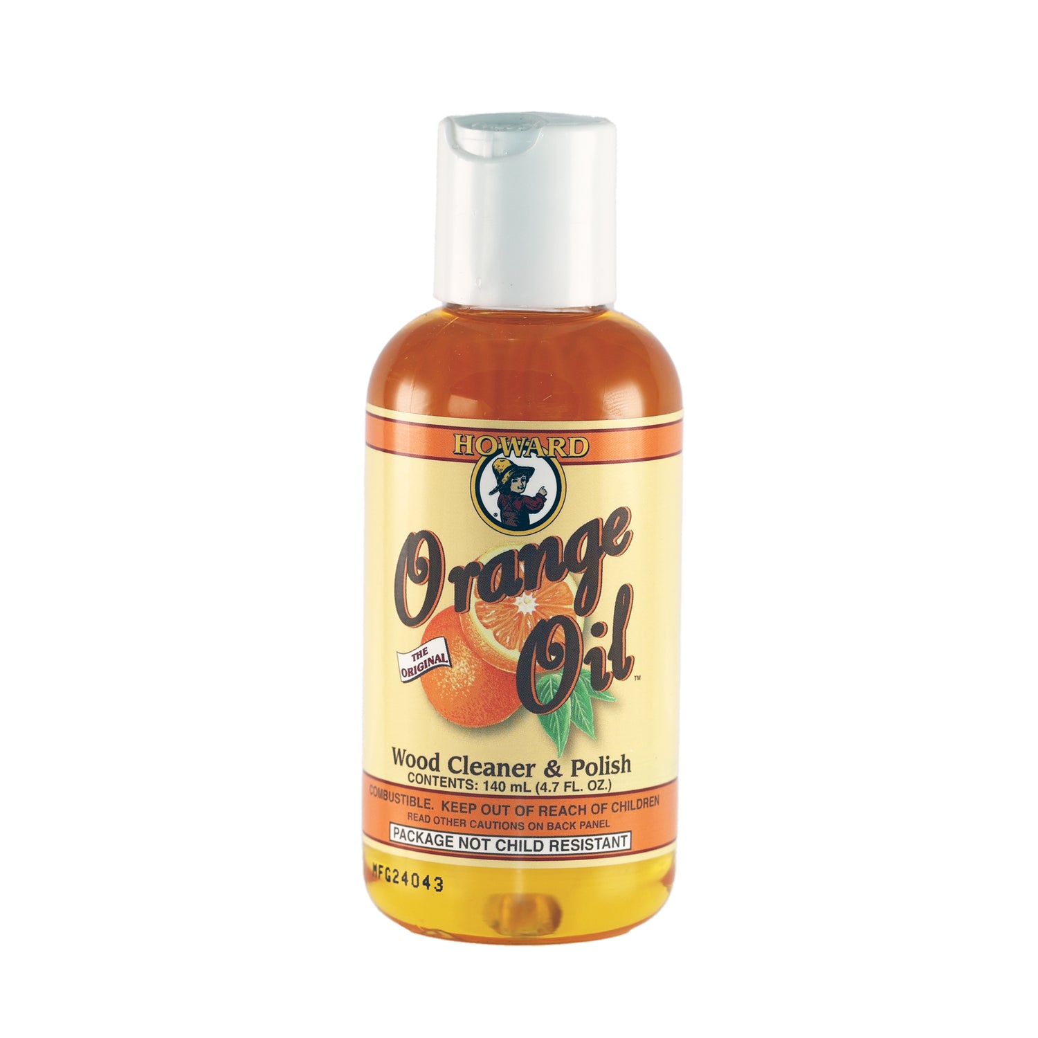 A bottle of Howard Products Orange Oil Wood Cleaner & Polish.