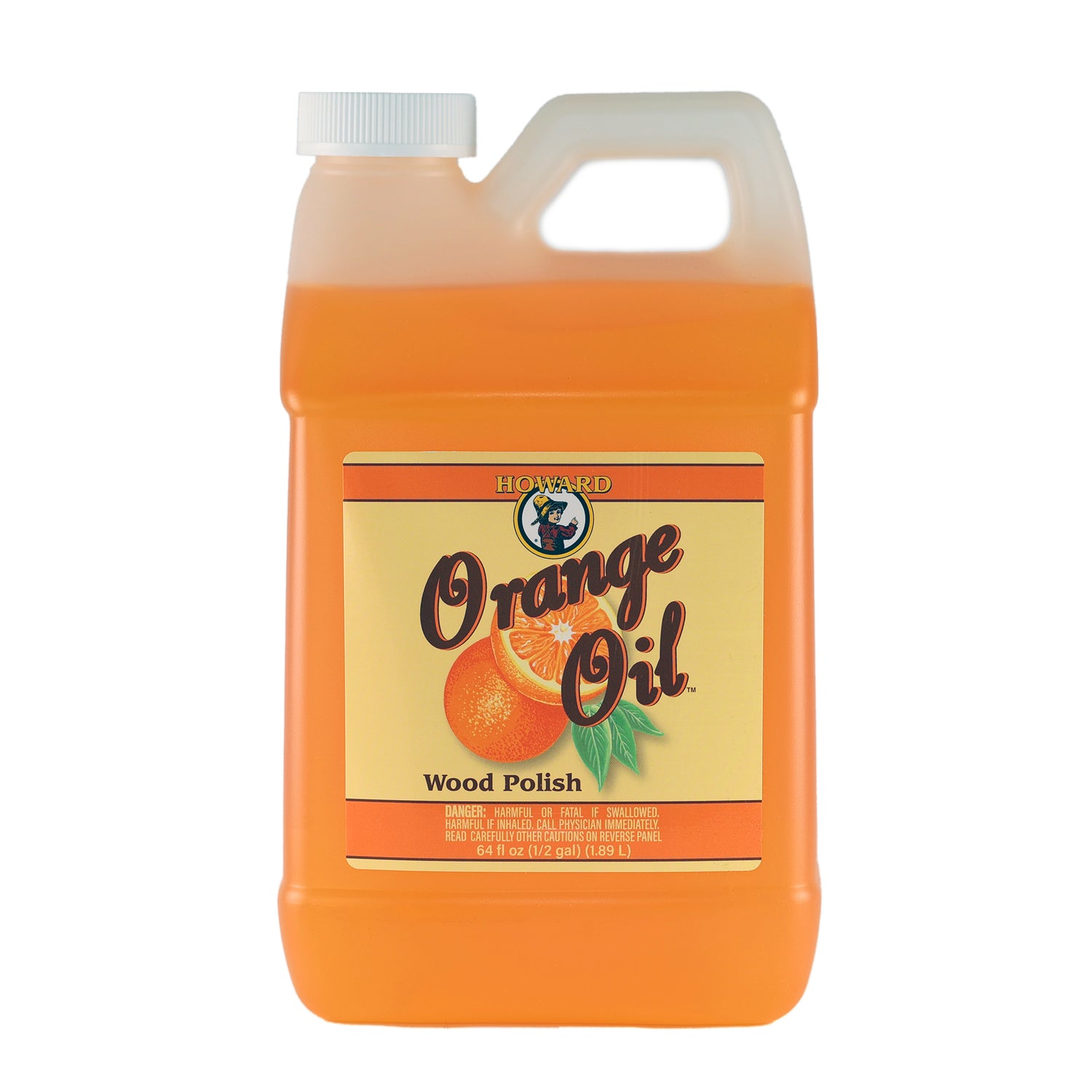 A Large bottle of Howard Products Orange Oil Wood Cleaner & Polish.