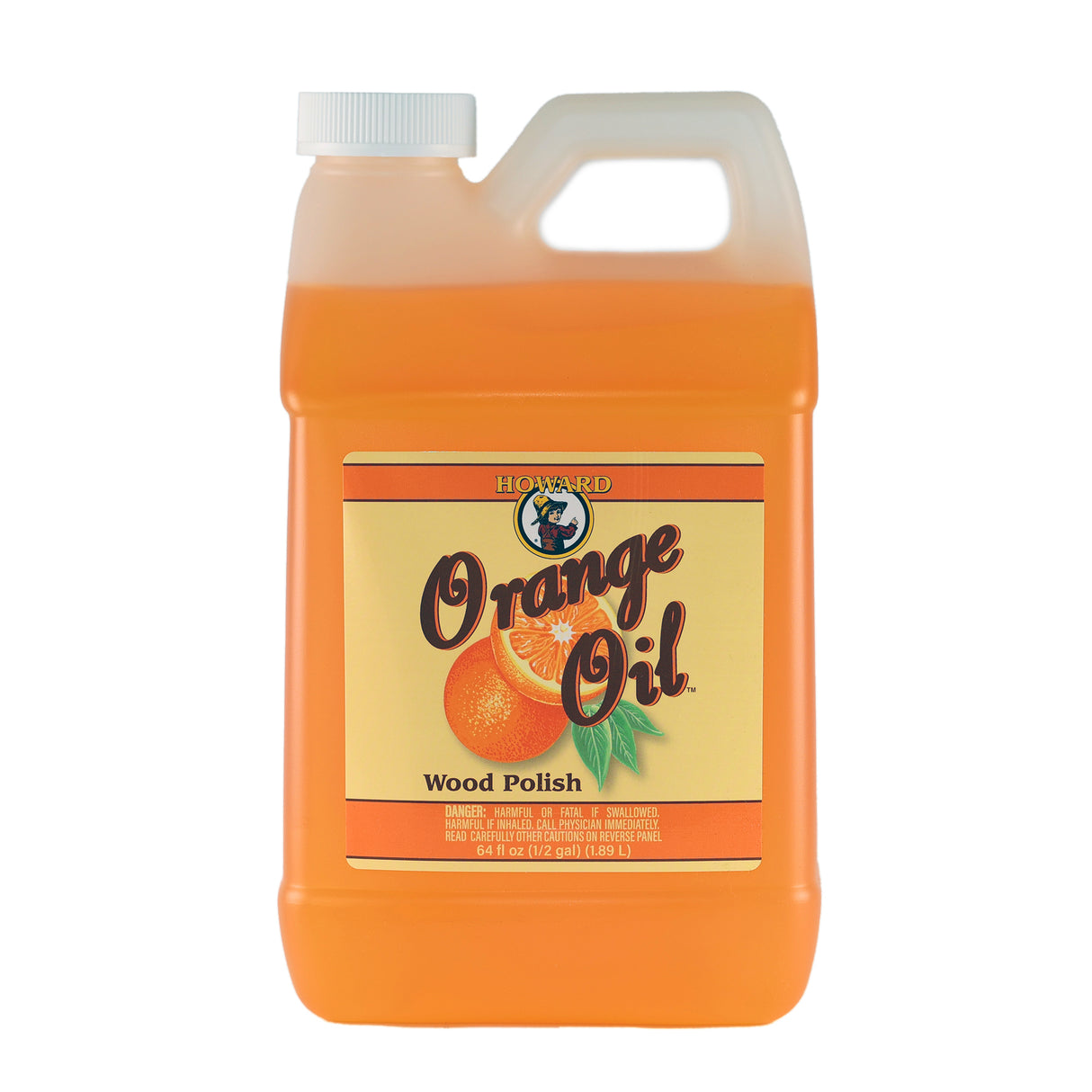 A Large bottle of Howard Products Orange Oil Wood Cleaner & Polish.