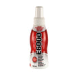 A bottle of E6000 spray glue adhesive with a red label, white cap, and clear liquid visible inside.
