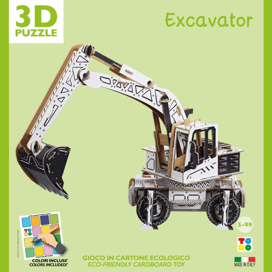 3d cardboard puzzle model of an excavator machine