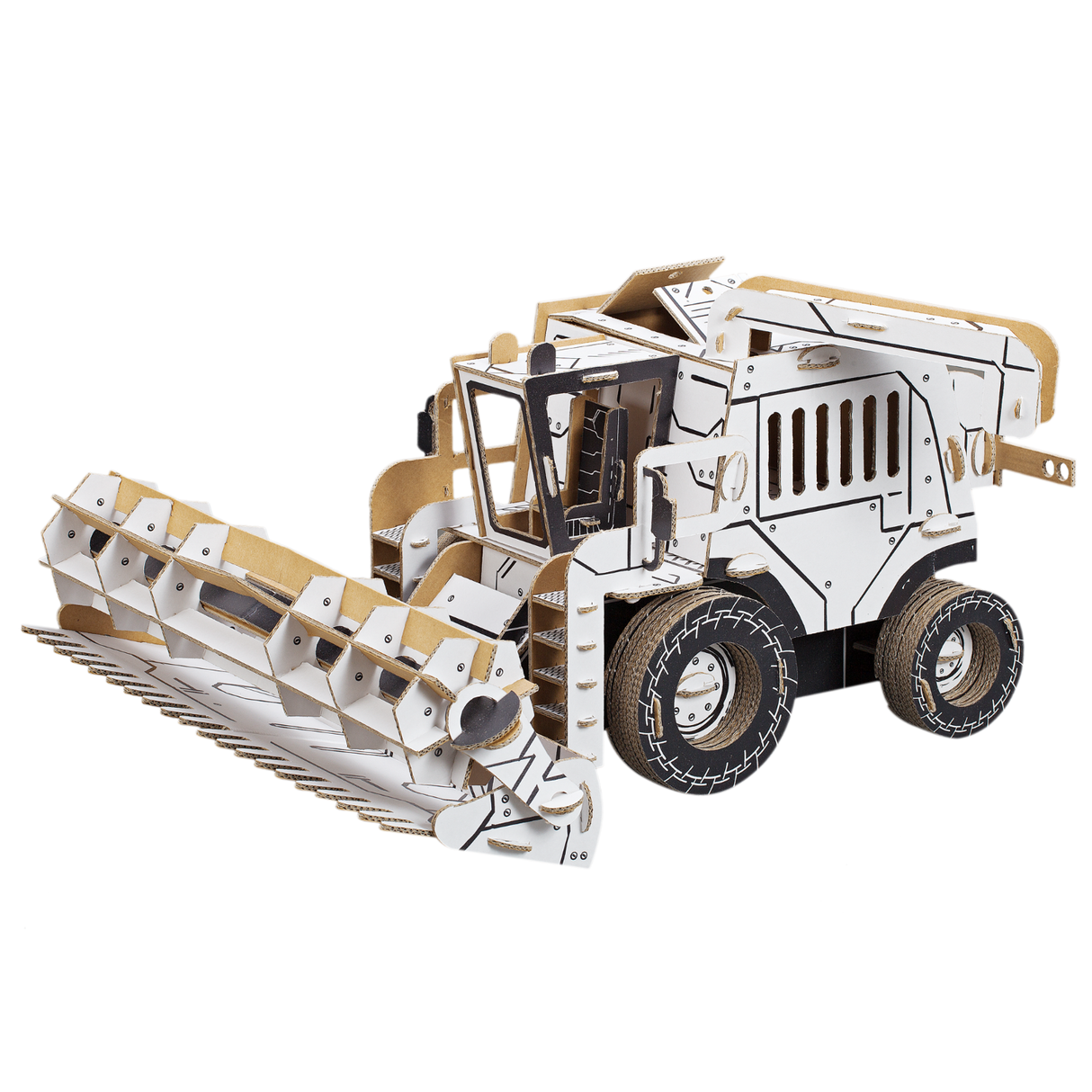 cardboard 3d puzzle of a combine harvester ready for painting