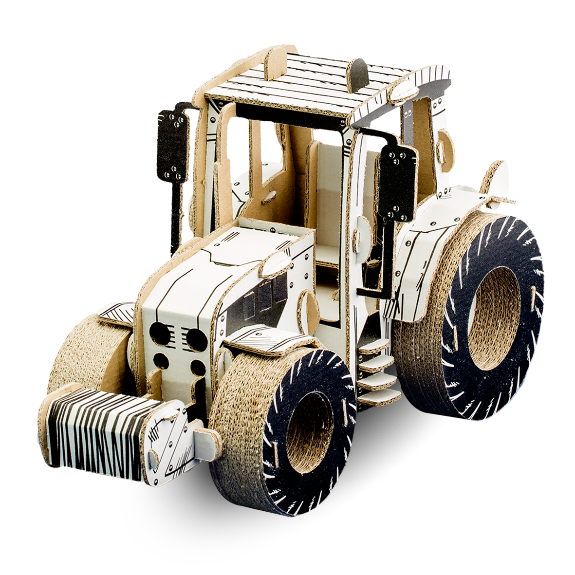 Cardboard model of a tractor on a white background