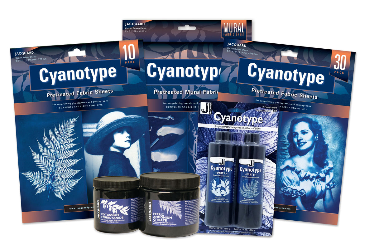 a number of Jacquard Cyanoype products on a white background
