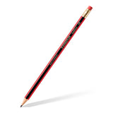 A single red Staedtler Mars Ultrex titanium 10B pencil with a gold ferrule and pink eraser, shown diagonally on a white background with a soft shadow.