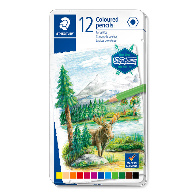 Pack of Staedtler coloured pencils with a moose illustration on the packaging.