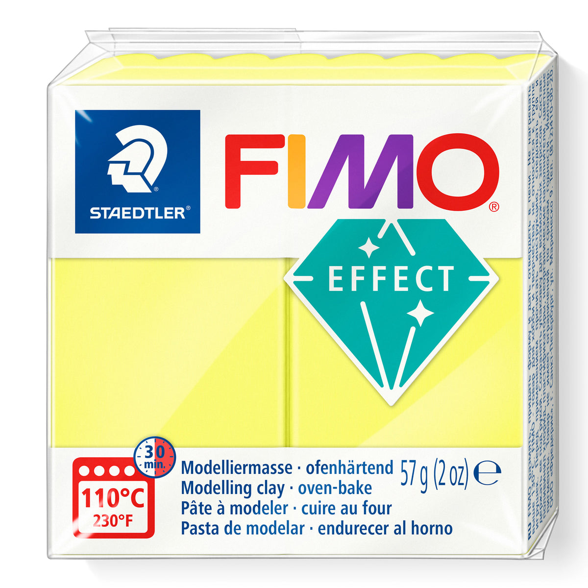 A package of Staedtler FIMO Effect Neon Yellow oven-bake modelling clay, 57g (2 oz).
