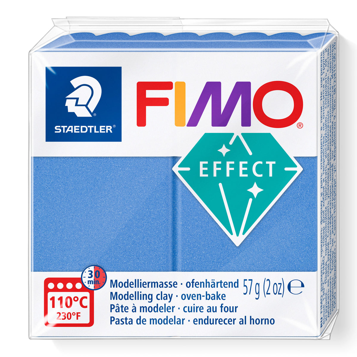 A package of Staedtler FIMO Effect Metallic Blue oven-bake modelling clay, 57g (2 oz).