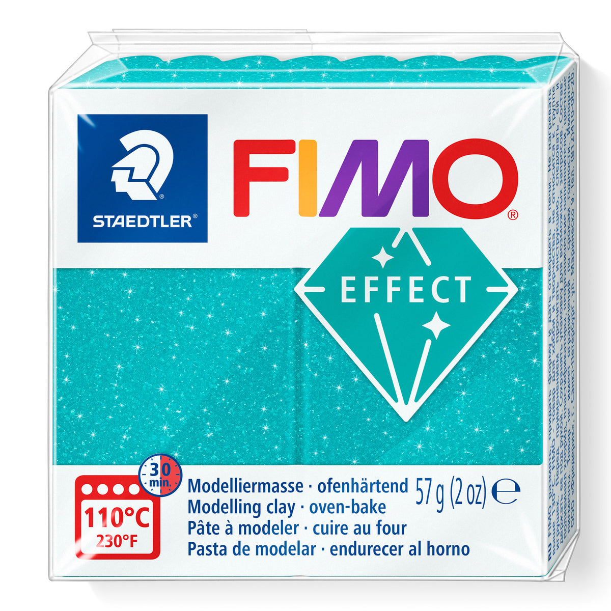 A package of Staedtler FIMO Effect Galaxy Turquoise oven-bake modelling clay, 57g (2 oz).