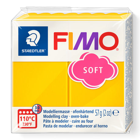 FIMO soft modeling clay package with sunflower colour on a white background