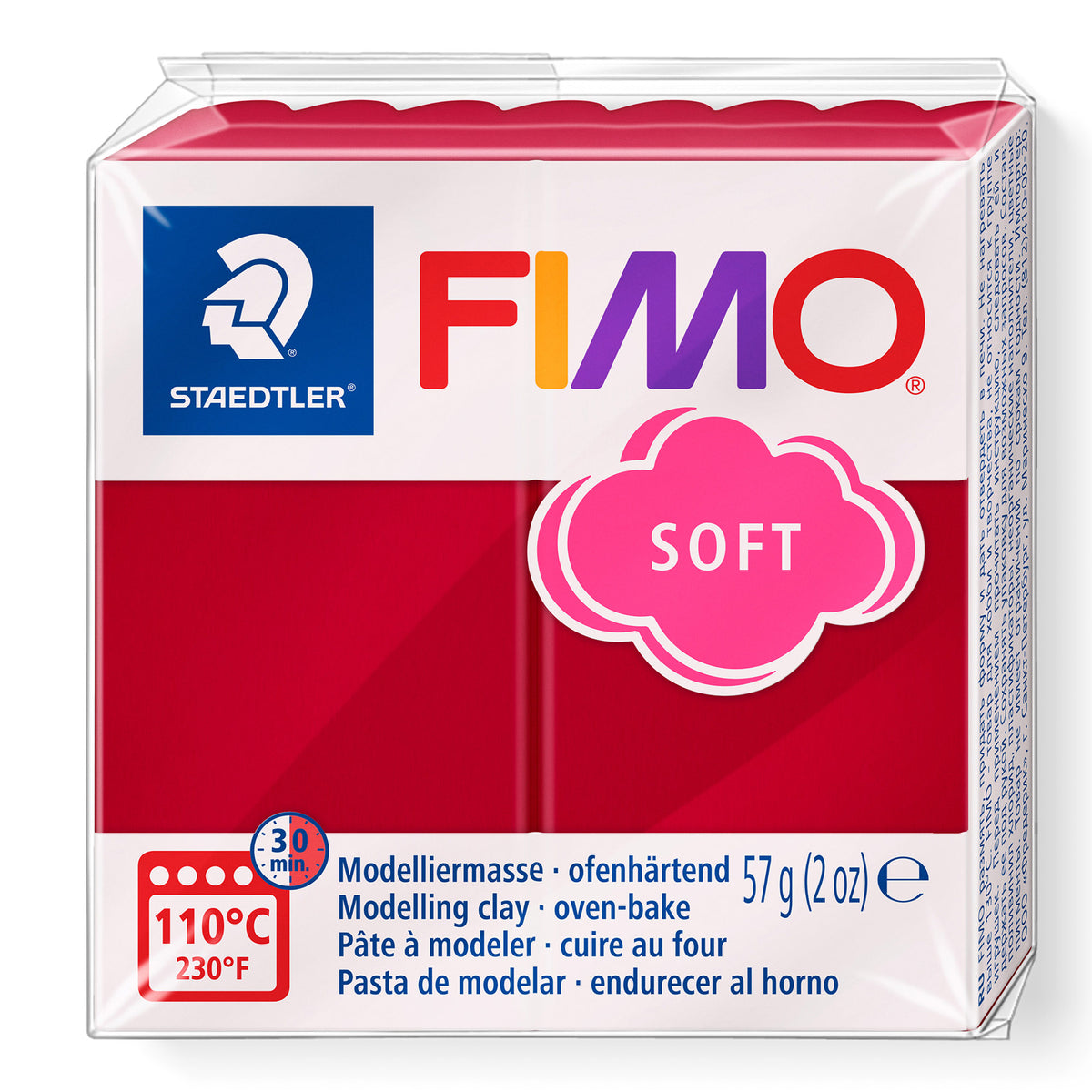 Box of FIMO Cherry Red soft modelling clay on a white background.