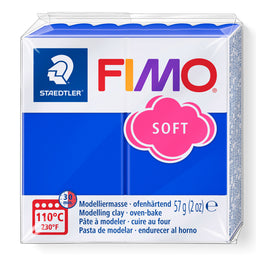 A package of Staedtler FIMO Brilliant Blue Soft modelling clay, 57g (2 oz), featuring a white and blue box with a pink cloud logo and multicolour FIMO branding.