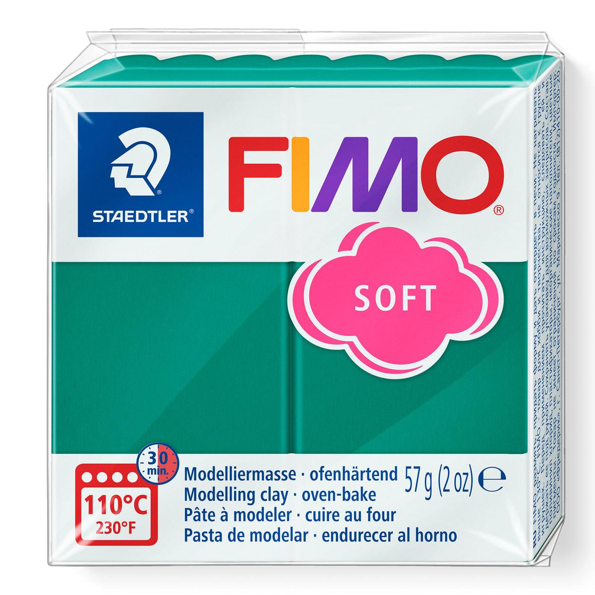 FIMO soft emerald modelling clay package 57g on a white background